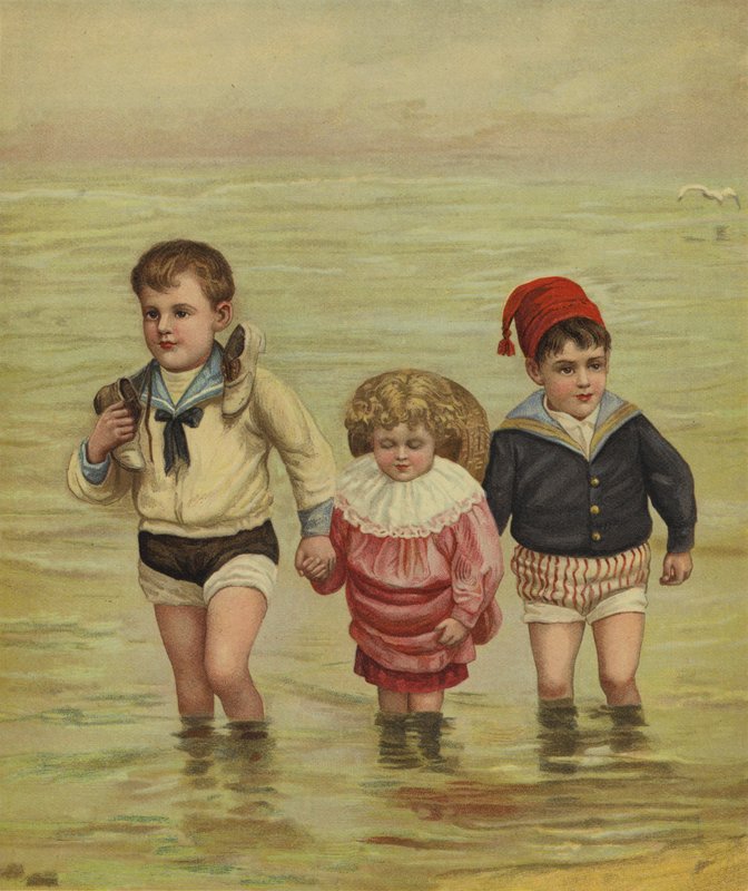 Dzieci wiosłujące na plaży autorstwa English School