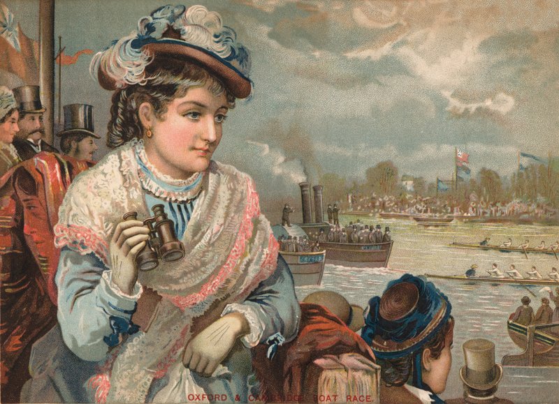 Pani oglądająca regaty Oxford i Cambridge, ok. 1890. autorstwa English School