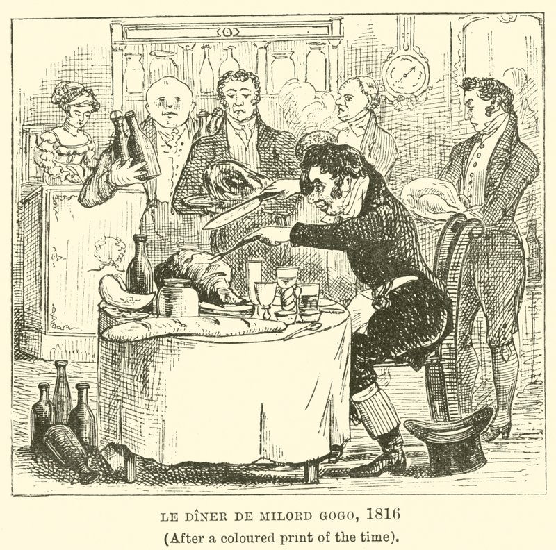 Le Diner de Milord Gogo, 1816 (według kolorowego druku z tamtych czasów) autorstwa English School