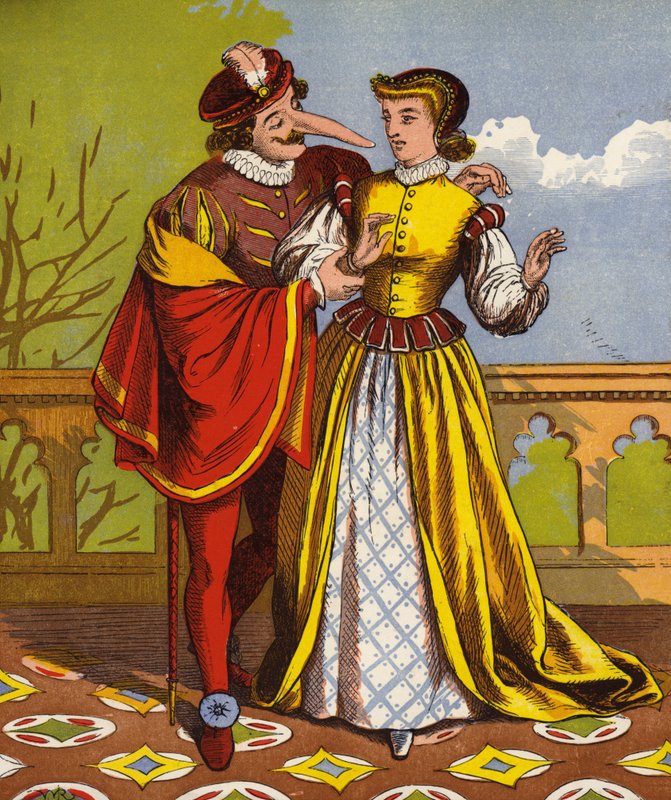Mężczyzna z długim nosem, prawdopodobnie Cyrano De Bergerac autorstwa English School