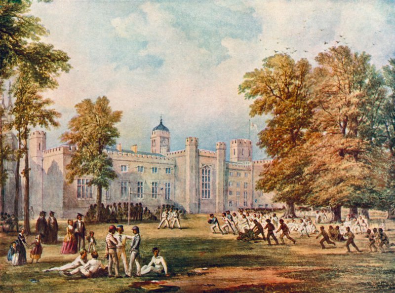 Gra w rugby w Rugby School, Warwickshire, 1852 autorstwa English School