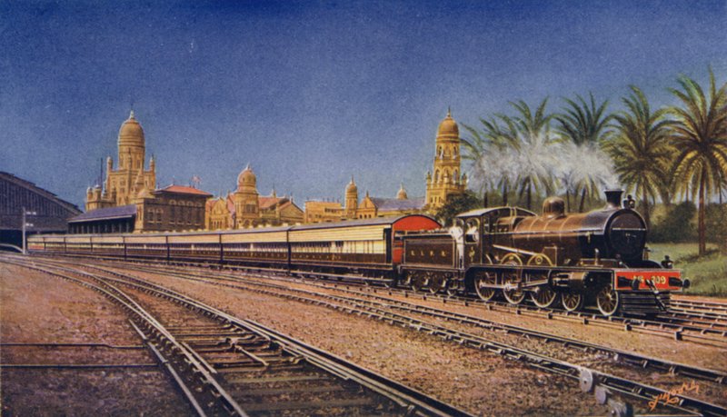 Bombay-Poona Express, odjeżdżający z Victoria Terminus, Bombay, Great Indian Peninsula Railway autorstwa English School
