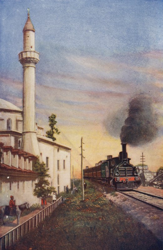 Orient Express wjeżdżający do Konstantynopola, mijając meczet S Sophie autorstwa English School
