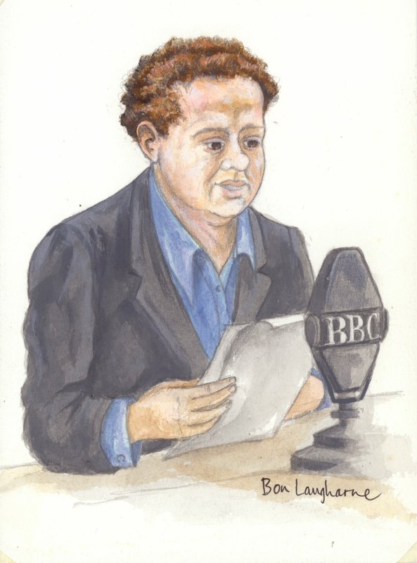 Walijski poeta Dylan Thomas przy mikrofonie (nieznany) autorstwa English School