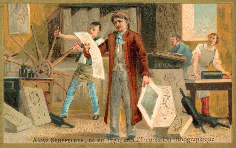 Alois Senefelder, niemiecki wynalazca litografii autorstwa French School