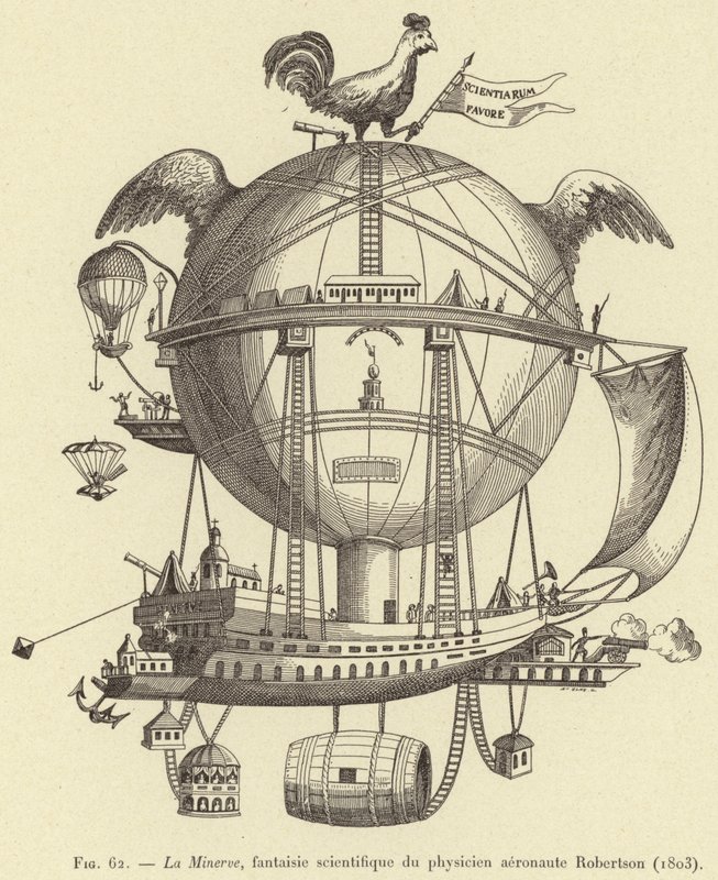 La Minerva, fantazja naukowa fizyka aeronauty Robertsona (1803) autorstwa French School