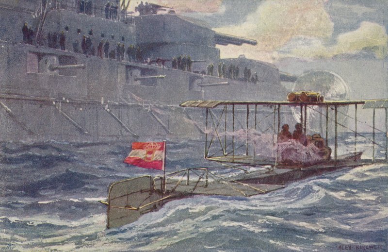Wodnosamolot Austro-Węgier przelatujący nad pancernikiem, I wojna światowa, 1914-1918 autorstwa A. Kircher