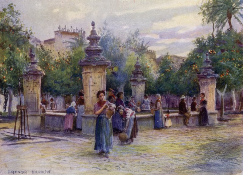 Cordova, Patio de los Naranjos (kolor lito) autorstwa A. Trevor Haddon