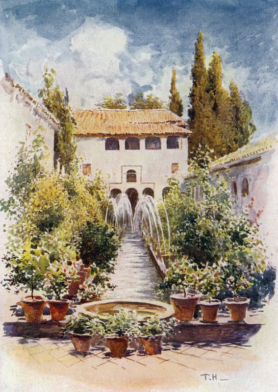 Generalife, Acequia Court (kolor lito) autorstwa A. Trevor Haddon