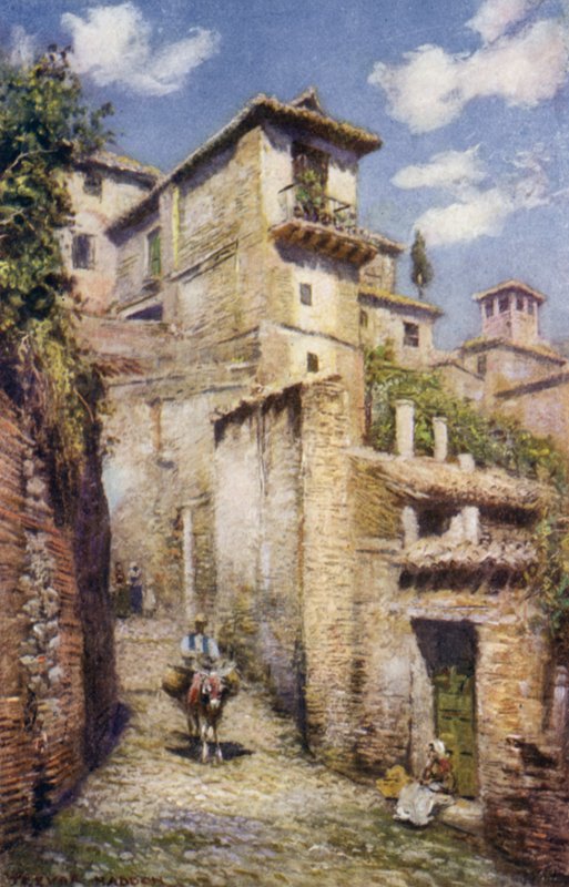 Granada, Ulica w Albaicin (kolor lito) autorstwa A. Trevor Haddon