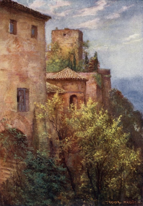 Granada, Na zewnątrz Alhambry (kolor lito) autorstwa A. Trevor Haddon