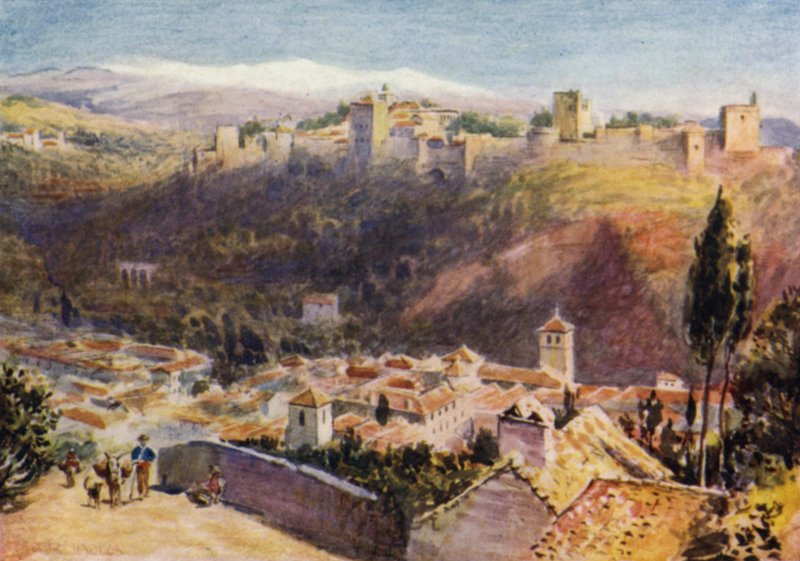 Granada, Widok ogólny Alhambry (kolor lito) autorstwa A. Trevor Haddon