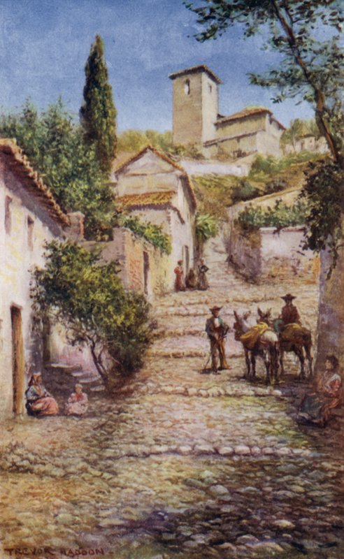 Granada, Ulica w Starej Dzielnicy (kolor lito) autorstwa A. Trevor Haddon