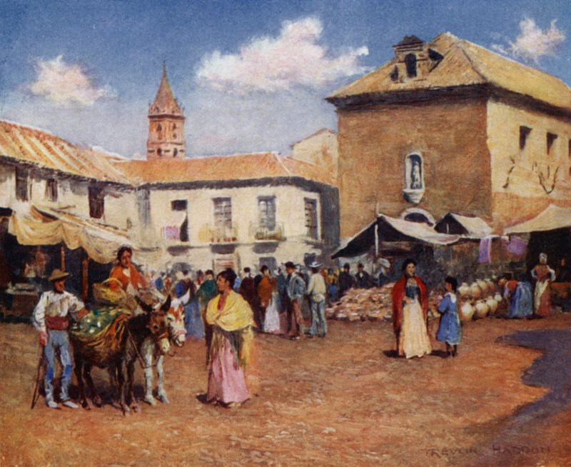 Malaga, targ (kolor lito) autorstwa A. Trevor Haddon