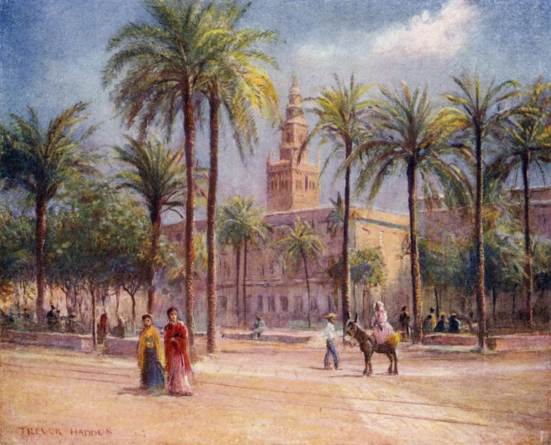 Sewilla, Plaza de San Fernando (kolor lito) autorstwa A. Trevor Haddon