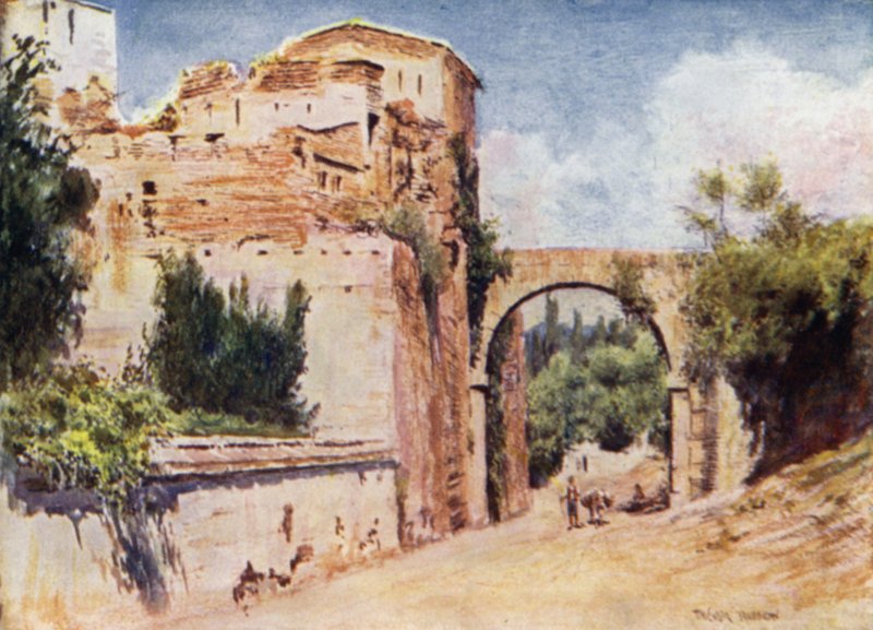 Alhambra, wieża i akwedukt (kolor lito) autorstwa A. Trevor Haddon