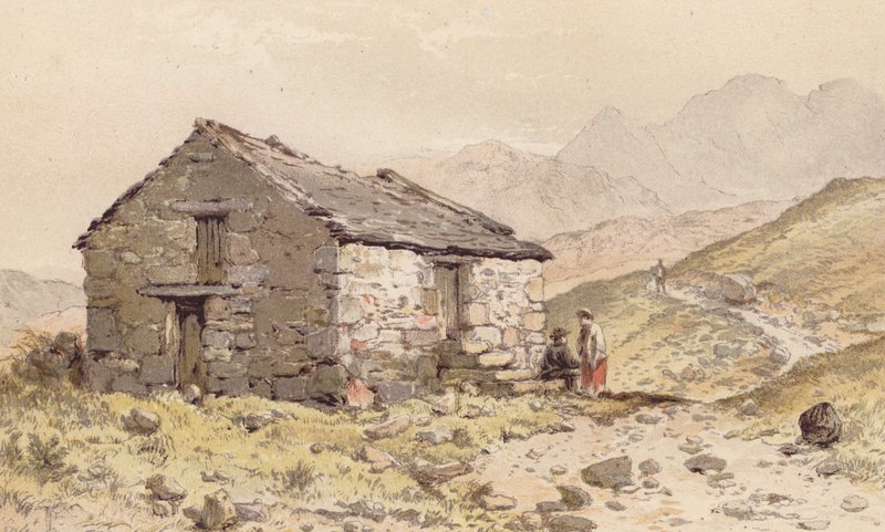 Chata w Ghorphwysfa, Północna Walia (chromolitho) autorstwa Aaron Edwin Penley