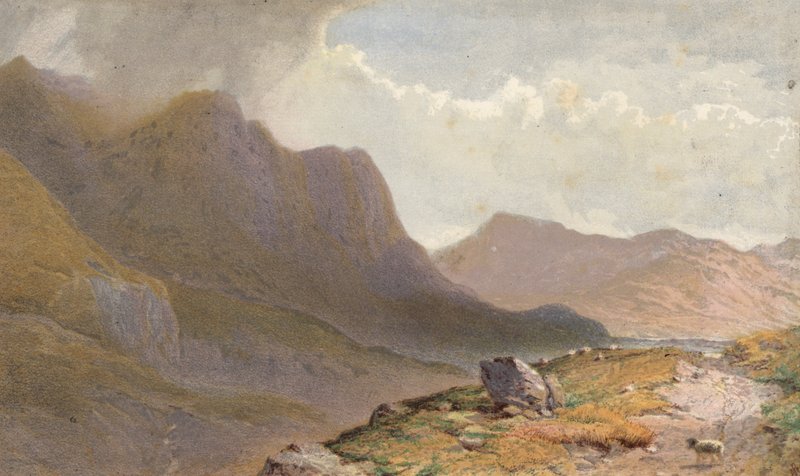 Scena między Capel Currg i Llyn Ogwen, u szczytu Nant Frangon, Północna Walia (chromolitografia) autorstwa Aaron Edwin Penley