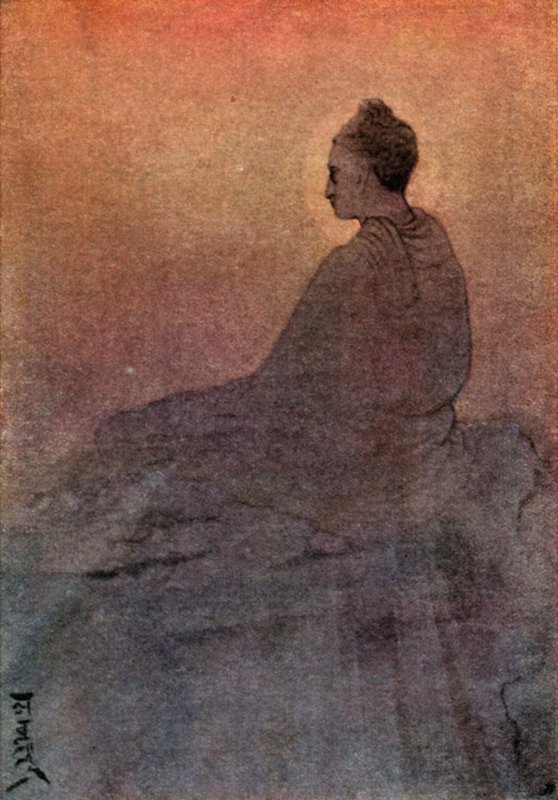 Zwycięstwo Buddy (kolor lito) autorstwa Abanindranath Tagore