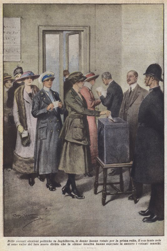 W ostatnich wyborach politycznych w Anglii kobiety zagłosowały po raz pierwszy autorstwa Achille Beltrame