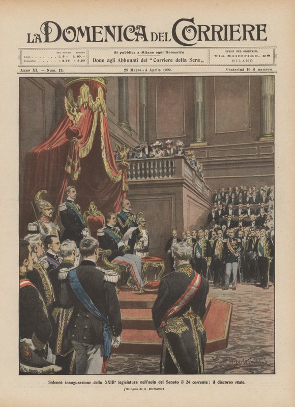 Uroczysta inauguracja 23 legislatury w Senacie dnia 24., przemówienie królewskie autorstwa Achille Beltrame