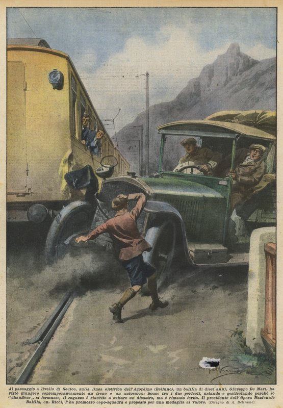 Na przejeździe kolejowym Sedico, na linii energetycznej Agordino (Belluno), stół? autorstwa Achille Beltrame