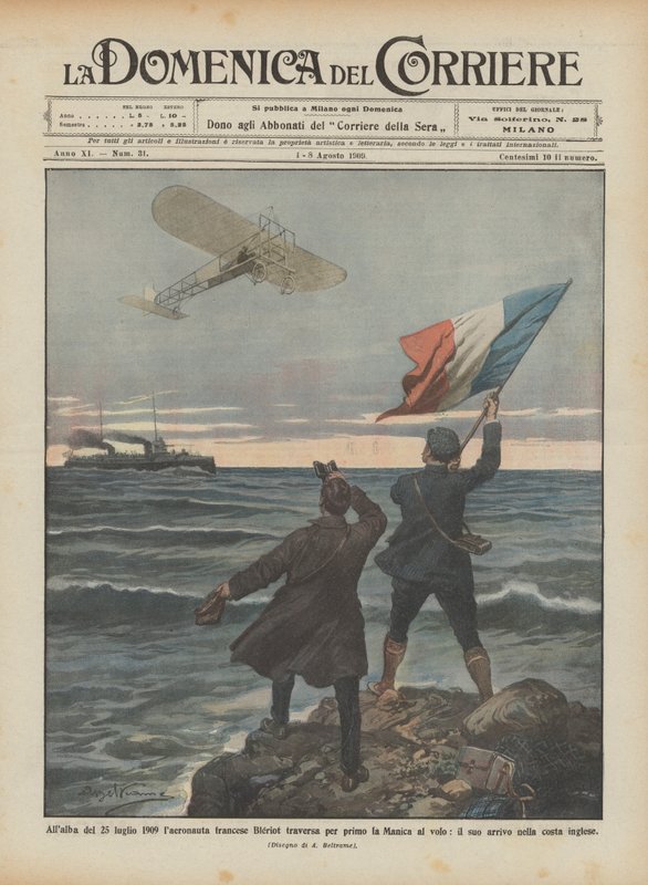 O świcie 25 lipca 1909 francuski aeronauta Bleriot jako pierwszy przeleciał nad kanałem La Manche? autorstwa Achille Beltrame