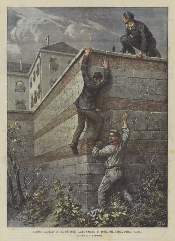 Brawurowa ucieczka trzech więźniów z więzienia Torre Del Greco w pobliżu Neapolu autorstwa Achille Beltrame