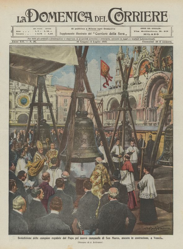 Błogosławieństwo dzwonów, które Papież udzielił na nową dzwonnicę San Marco, wciąż w budowie, w Wenecji autorstwa Achille Beltrame
