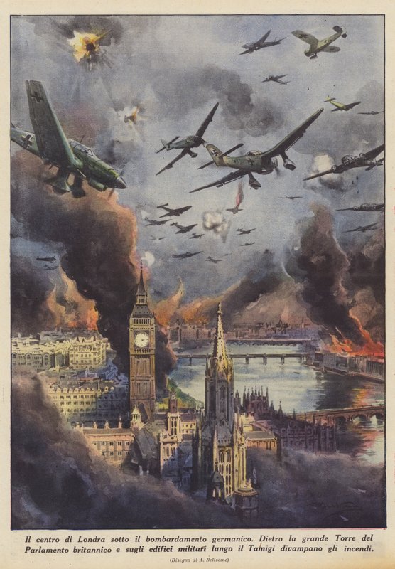 Centralny Londyn pod bombardowaniami germańskimi (Color Litho) autorstwa Achille Beltrame