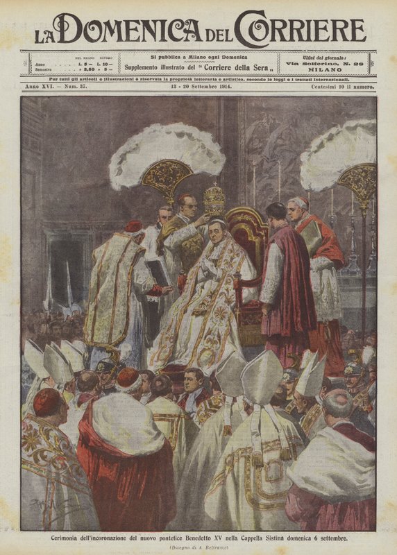 Ceremonia koronacji nowego Papieża Benedykta XV w Kaplicy Sykstyńskiej w niedzielę 6 września autorstwa Achille Beltrame