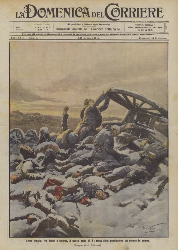 Jak sinitia, między bólem a krwią, nowy rok 1915, połowa ludności świata jest w stanie wojny autorstwa Achille Beltrame