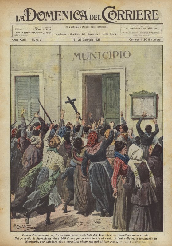 Przeciw ostracyzmowi socjalistycznych administratorów obszaru Vercelli do krucyfiksu w szkołach autorstwa Achille Beltrame