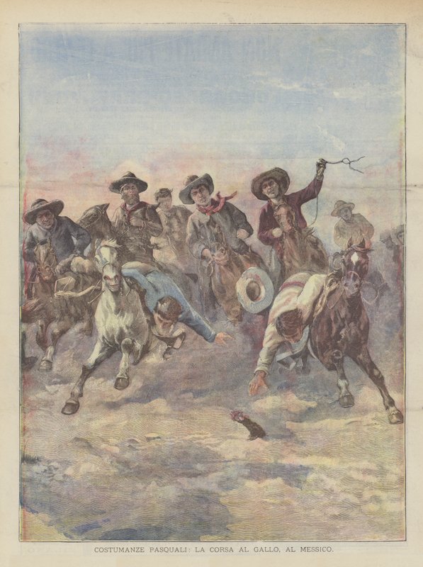 Kostiumy wielkanocne, Wyścig do koguta, Meksyk autorstwa Achille Beltrame