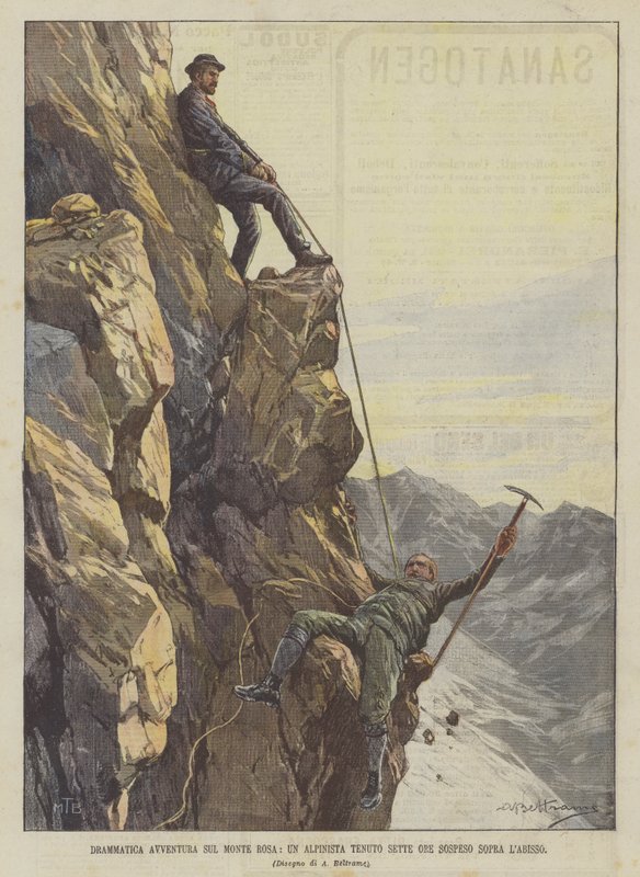 Dramatyczna przygoda na Monte Rosa, alpinista zawieszony na siedem godzin nad przepaścią autorstwa Achille Beltrame