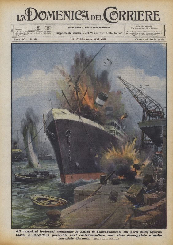 Samoloty legionowe kontynuują bombardowanie portów czerwonej Hiszpanii autorstwa Achille Beltrame
