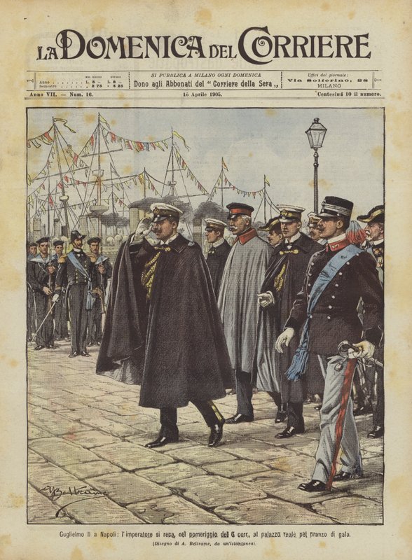 Wilhelm II w Neapolu cesarz udaje się po południu o 6 corr do pałacu królewskiego na uroczystą kolację autorstwa Achille Beltrame