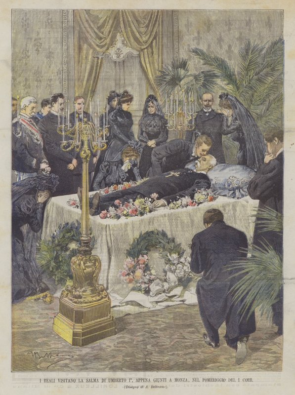 Royals odwiedzają szczątki Umberto I, gdy tylko przybędą na Monza, po południu 1 Corr autorstwa Achille Beltrame