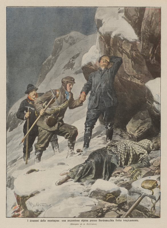 Dramaty góry, alpejska wspinaczka w pobliżu Bardonecchia, która zakończyła się tragicznie autorstwa Achille Beltrame