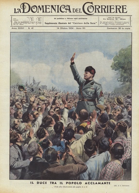 Il Duce wśród wiwatujących ludzi autorstwa Achille Beltrame