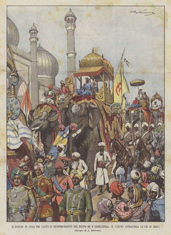 Durbar w Indiach W związku z ustawą o uznaniu nowego króla Anglii procesja przemierza ulice Dehli autorstwa Achille Beltrame