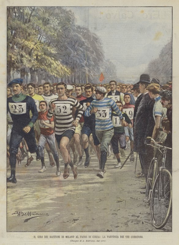 Giro dei Bastioni di Milano na Passo di Corsa, start 160 biegaczy autorstwa Achille Beltrame
