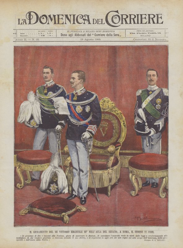 Przysięga króla Vittorio Emanuele III ° W Sali Senatu, Rzym, dnia 11 Corr autorstwa Achille Beltrame