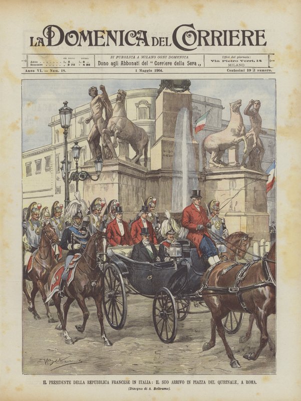 Prezydent Republiki Francuskiej we Włoszech, Jego przyjazd na Piazza del Quirinale w Rzymie autorstwa Achille Beltrame