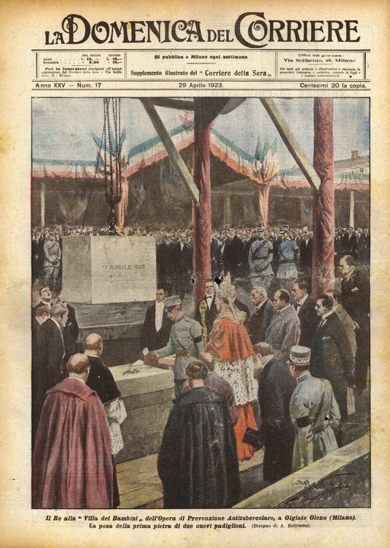 Król w Dziecięcej Willi Profilaktyki Przeciwgruźliczej w Olgiate Olona (Mediolan) autorstwa Achille Beltrame