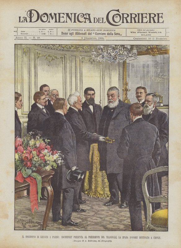 Pobyt Krugera w Paryżu, Rochefort przedstawia Miecz Honoru przeznaczony dla Cronje Prezydentowi Transwalu autorstwa Achille Beltrame