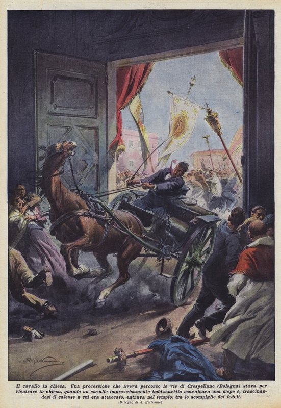 Koń w kościele autorstwa Achille Beltrame