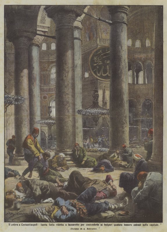 Cholera w Konstantynopolu, Santa Sofia zredukowana do szpitala, by walczyć z Bułgarami. autorstwa Achille Beltrame