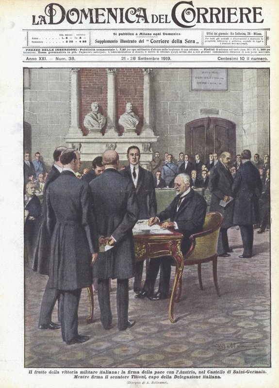 Owoc włoskiego zwycięstwa militarnego, podpisanie pokoju z Austrią, na zamku Saint-Germain autorstwa Achille Beltrame