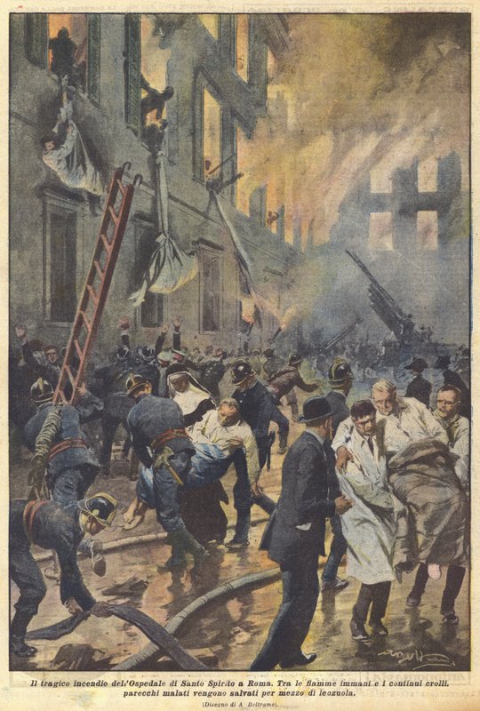 Tragiczny pożar szpitala Santo Spirito w Rzymie autorstwa Achille Beltrame